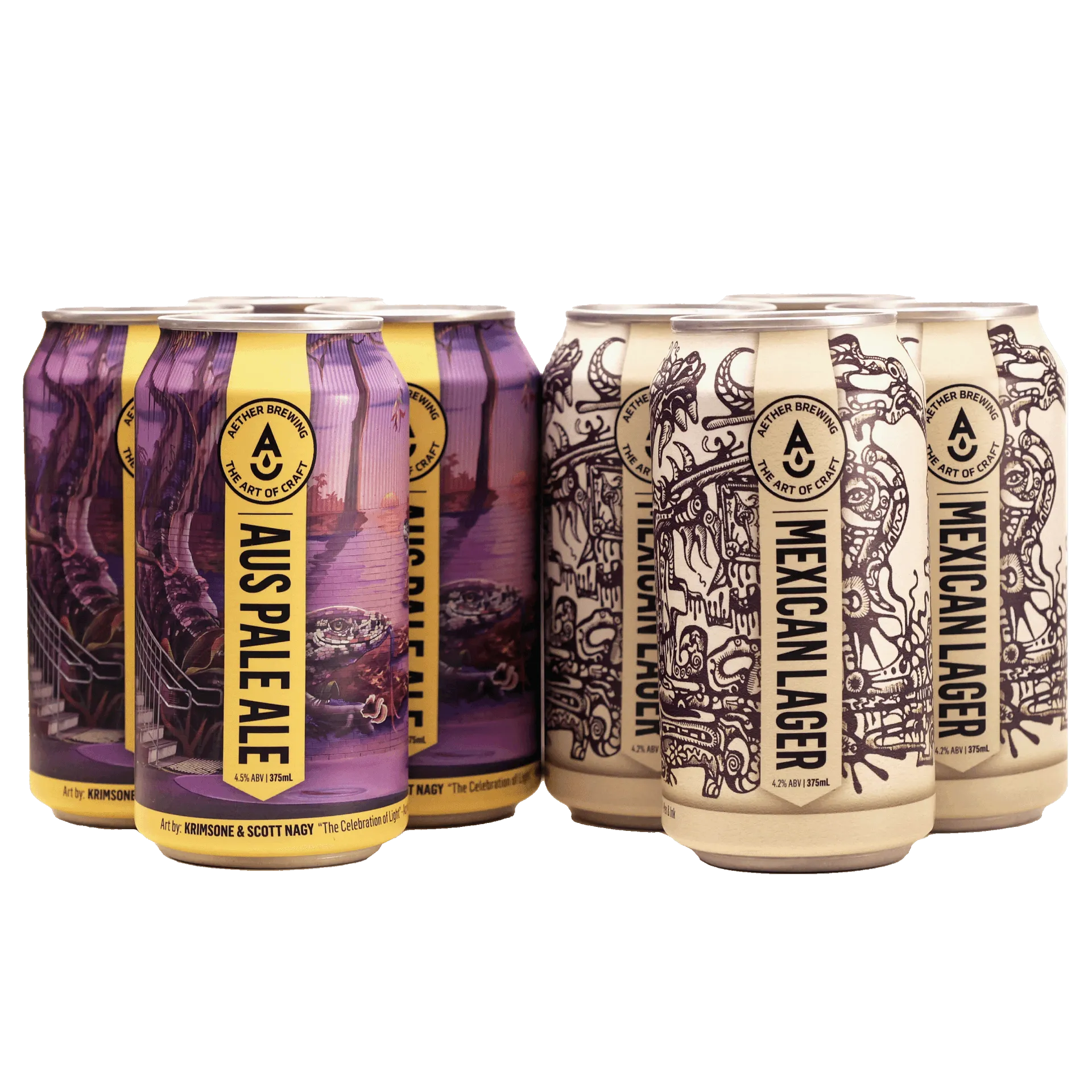 Aether Brewing mixed pack with pale ale and lager craft beers