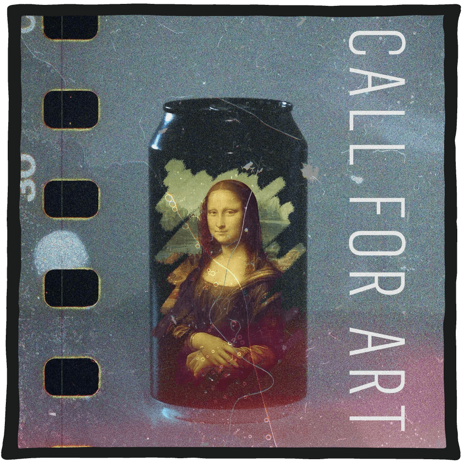 Polaroid of Mona on black beer can calling for art for Aether Brewing’s artist initiative. Submit existing art, feature and get $1000 and your work showcased on delicious craft beer.
