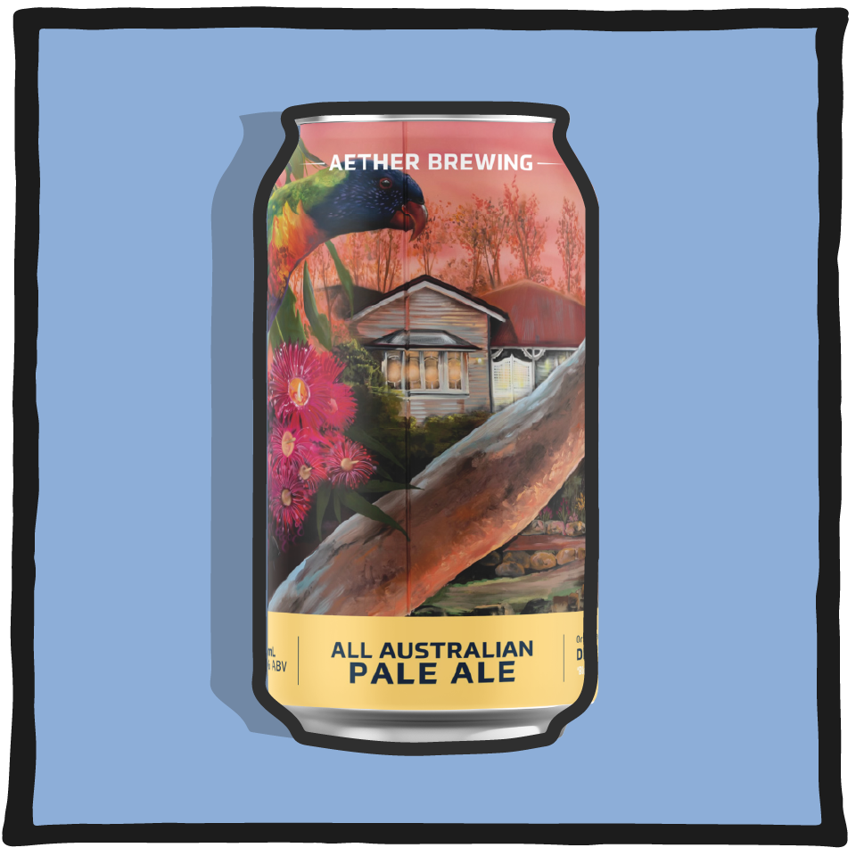 Aether Brewing All Australian Pale Ale can on a colourful background