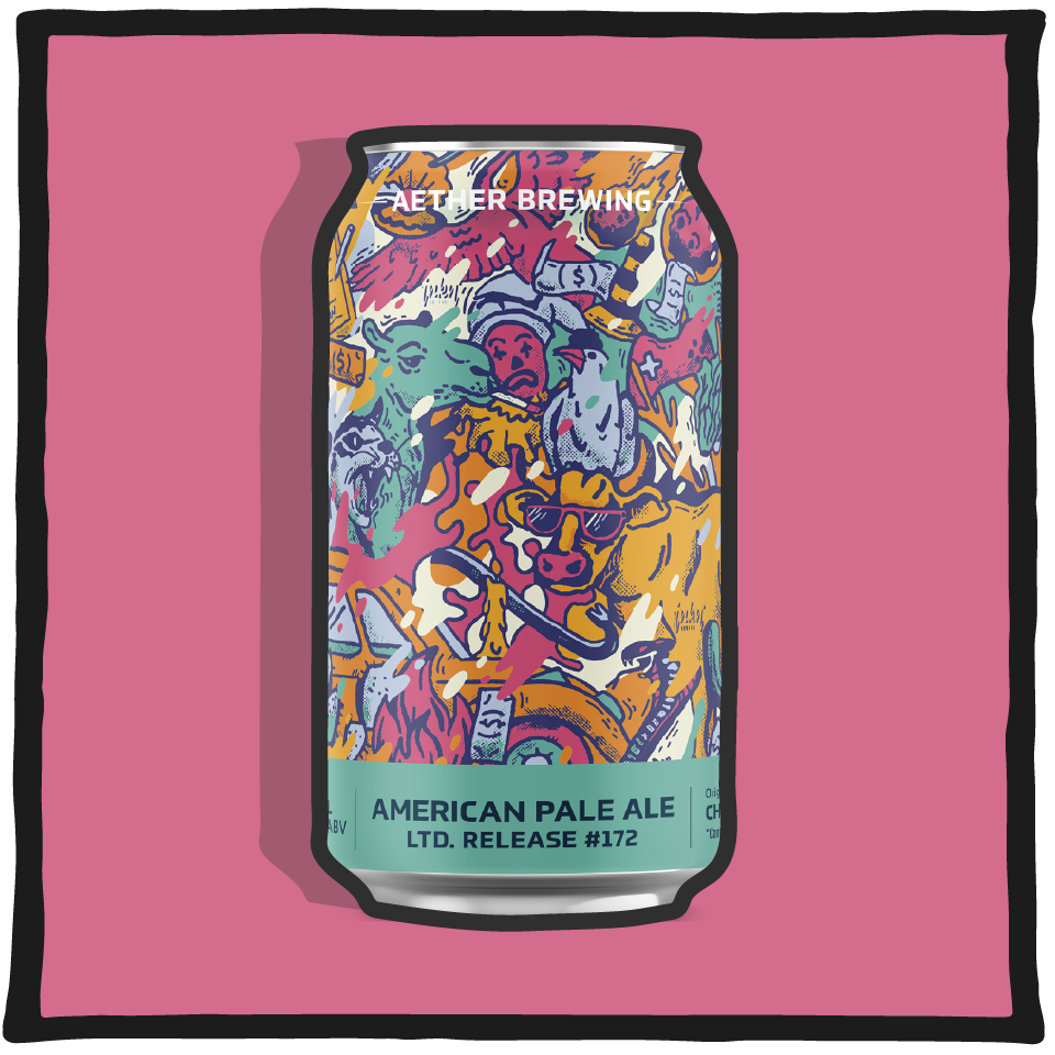 Aether Brewing American Pale Ale on a pink background