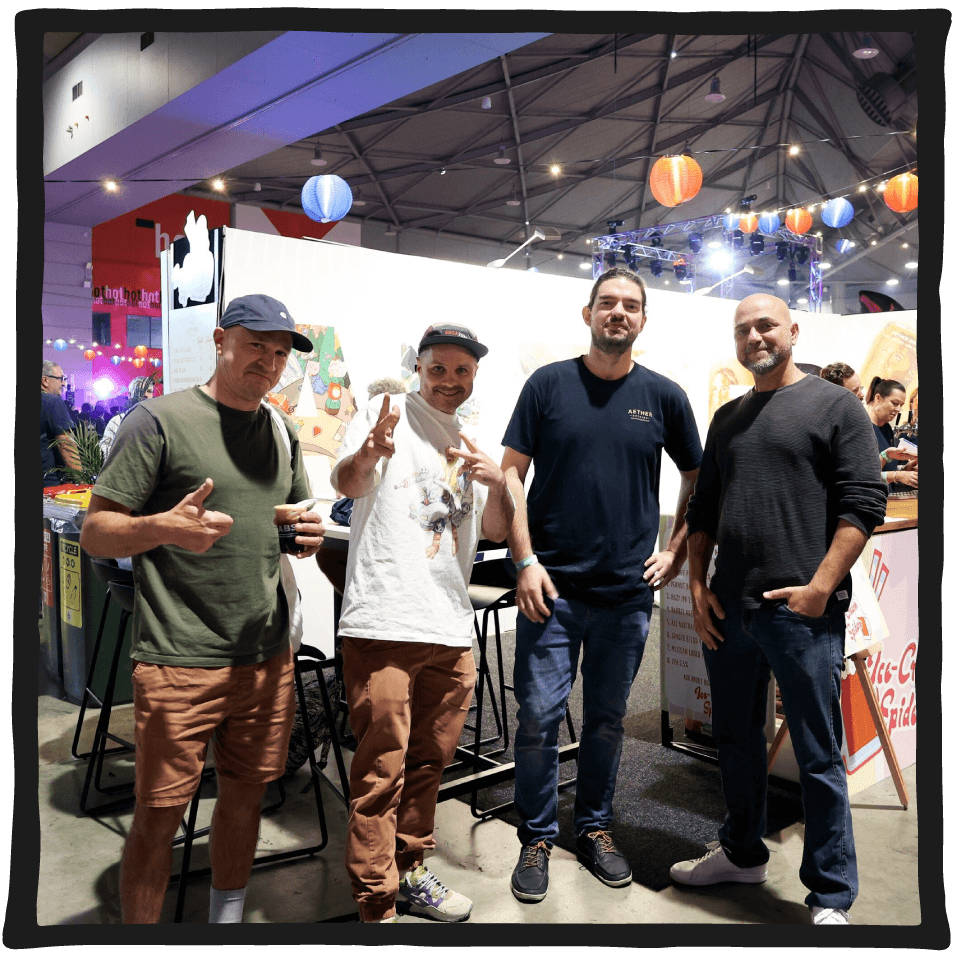 Brisbane Artists Mr Smudge, Jordan Bruce, Steve Falco with Aether Brewing Header Brewer George MacGregor at Gabs Festival