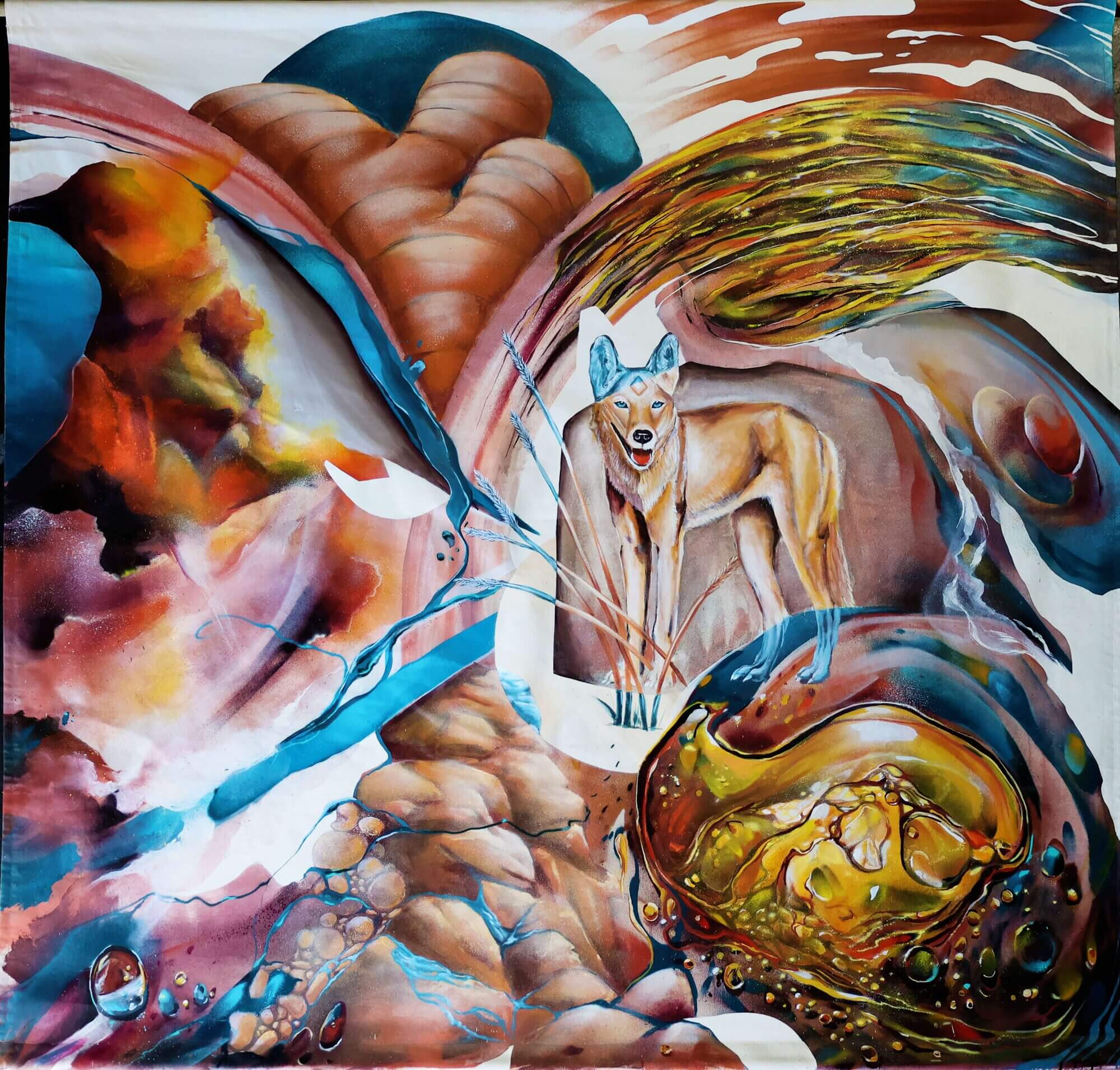 Abstract artwork 'Meeting of the Elements' by Steve Falco and Jordan Bruce featured on Aether Brewing’s Ginger Beer.