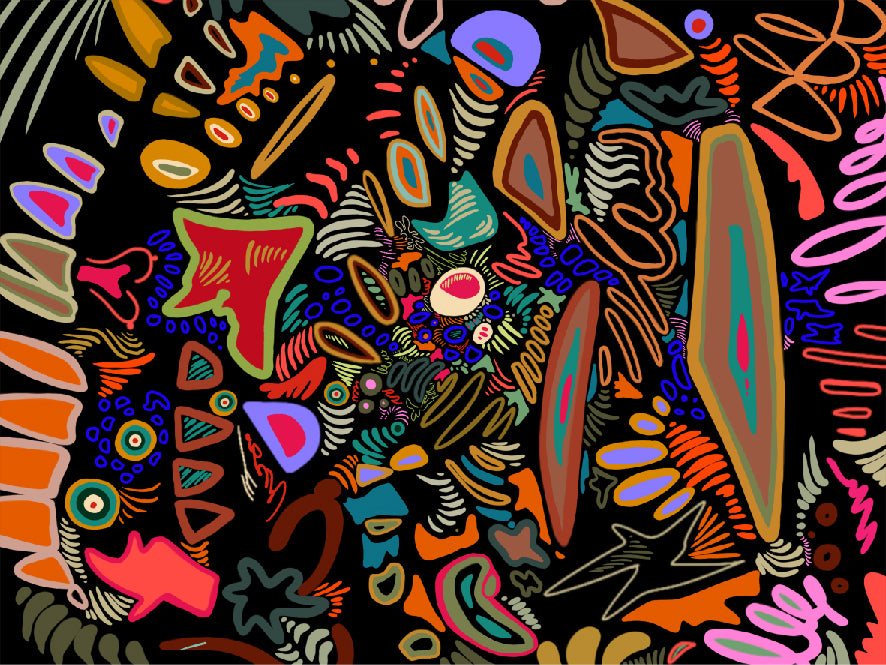 Abstract artwork by Brigid Holt featured on Aether Brewing’s Hazy Hemp Triple IPA.