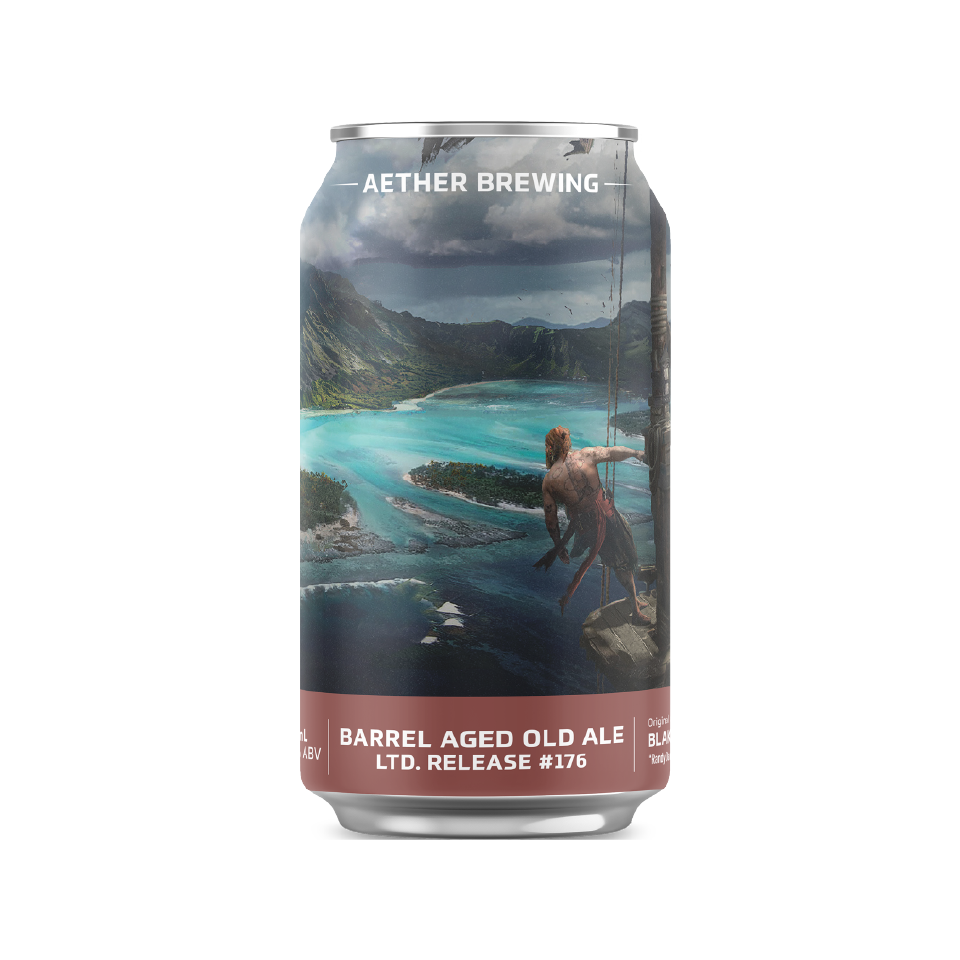 Aether Brewing Barrel-Aged Old Ale – fruity oak-aged ale featuring artwork by Blake Rottinger – Brisbane, Australia.