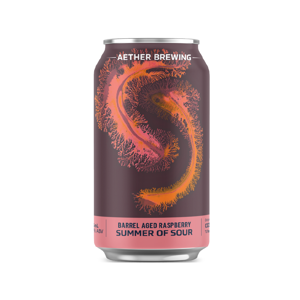 Aether Brewing Barrel-Aged Raspberry Sour – farmhouse oak-aged sour beer featuring artwork by Cozza Hambly – Brisbane, Australia.