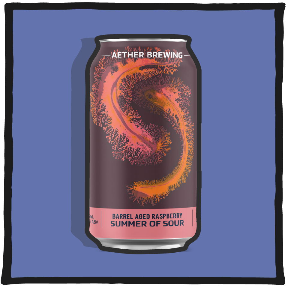 Aether Brewing Barrel Aged Raspberry Aether – Brisbane barrel-aged sour ale with raspberry fruit notes on a violet background