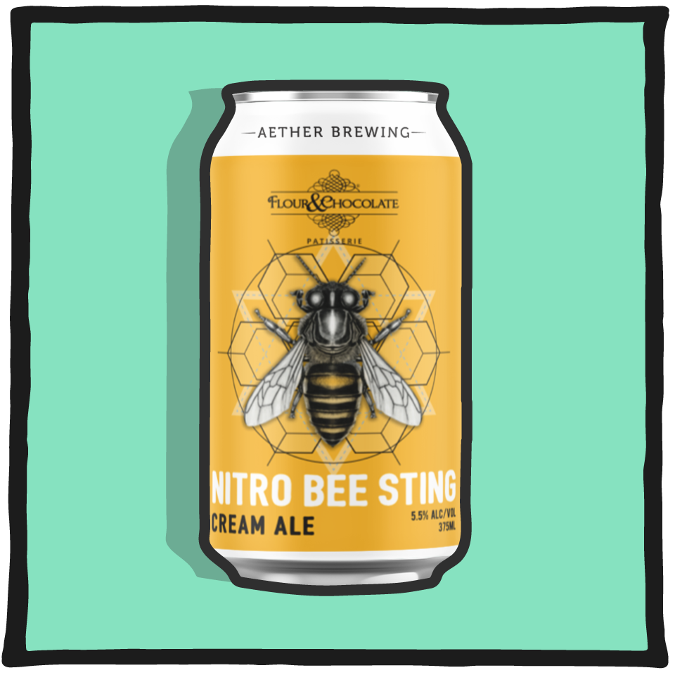 Aether Brewing Bee Sting Nitro Cream Ale – smooth Brisbane nitro cream ale with honey sweetness on a pale yellow background