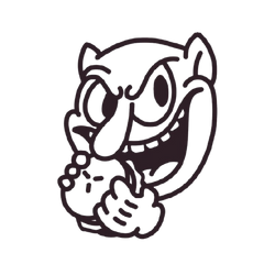 A black cartoon-style illustration of 'Bitey', the mascot from Mitey's Burgers Brisbane.