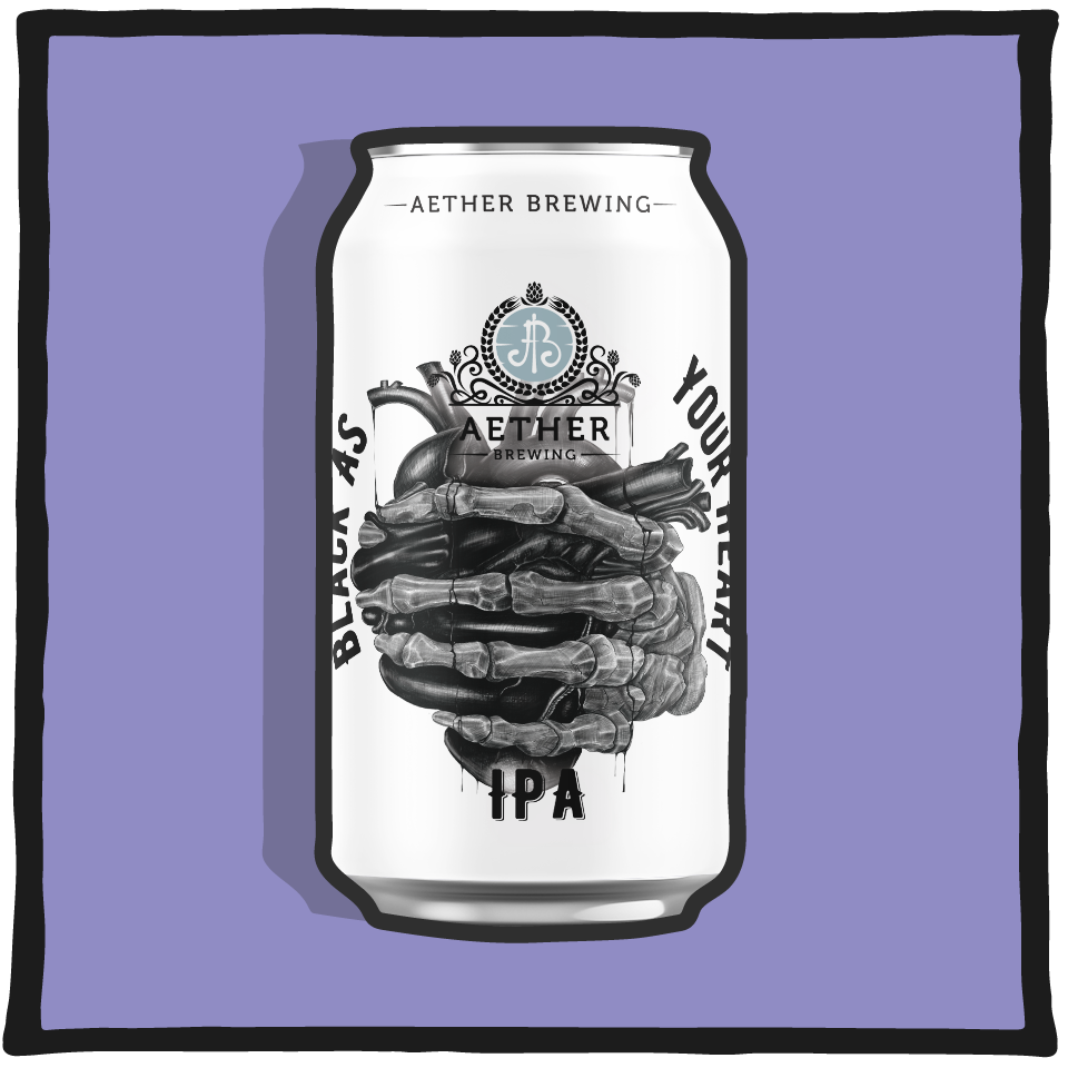 Aether Brewing Black IPA As Your Heart V2 – bold Brisbane black IPA with rich hops and purple background