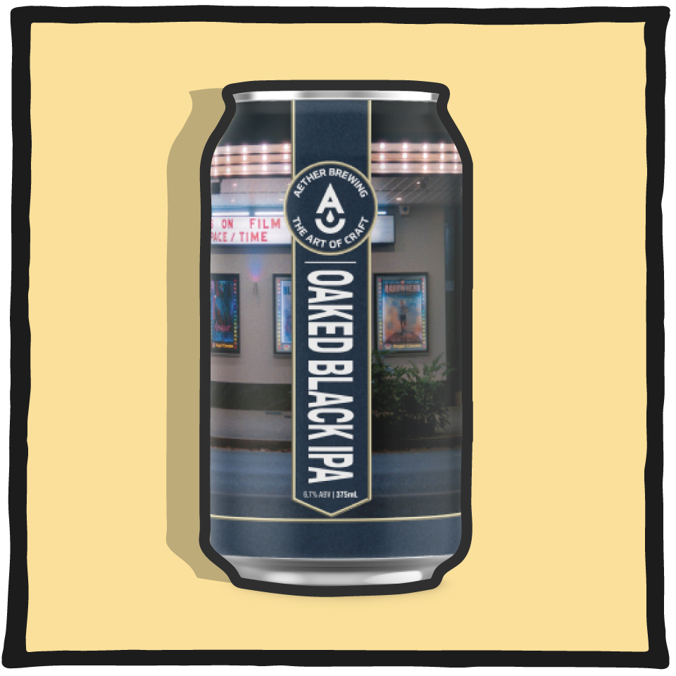 Aether Brewing Black IPA Oaked – Brisbane oaked black IPA with layered malt depth on a yellow background