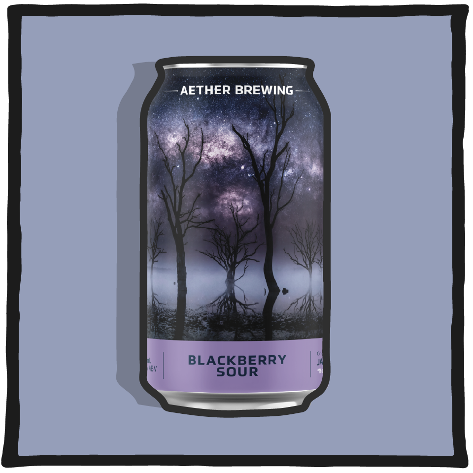Aether Brewing Blackberry Sour – Brisbane fruit sour beer brewed with blackberry on a lavender background