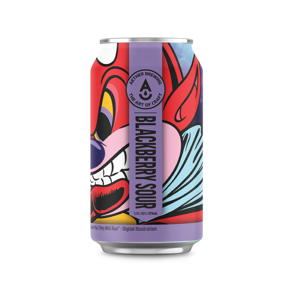 Aether Brewing Blackberry Sour – fruited Berliner Weisse with artwork by Aaron Craig – Brisbane craft beer.