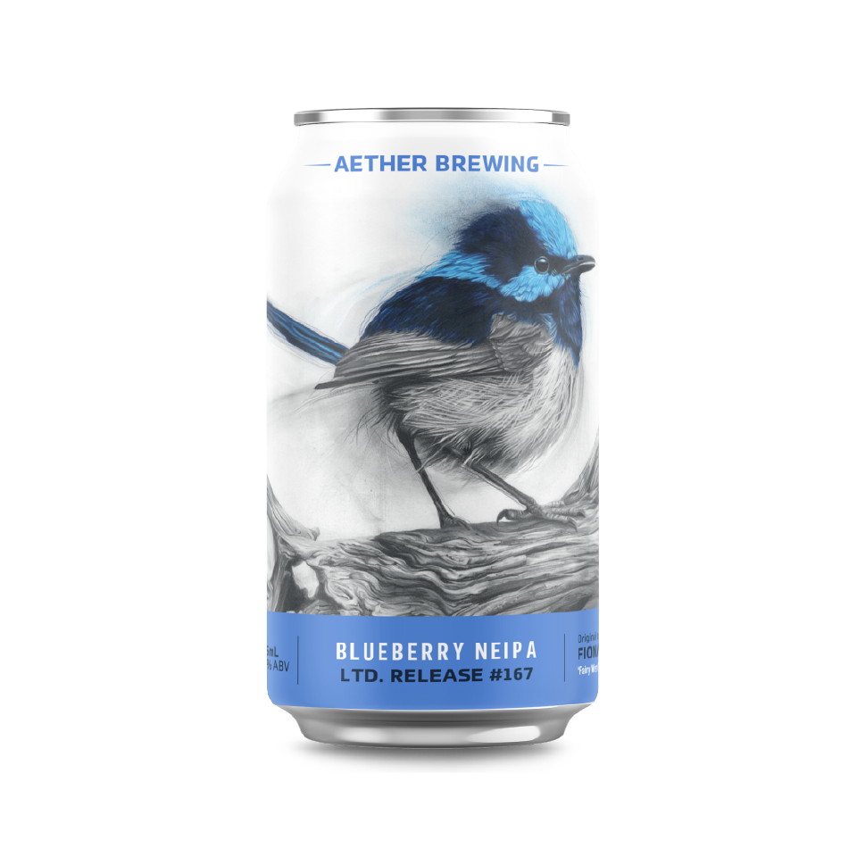Aether Brewing Blueberry NEIPA – jammy hazy NEIPA with artwork by Fiona Francois – Brisbane craft beer.