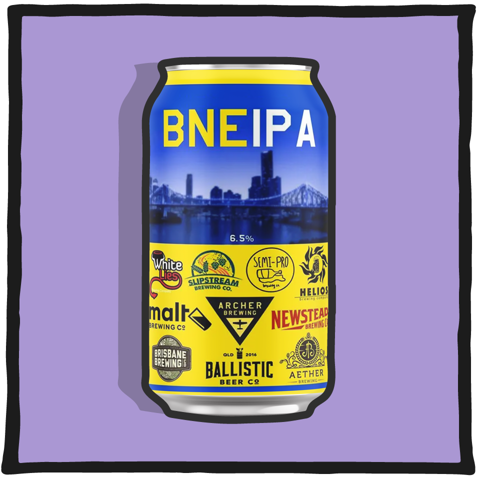 Aether Brewing BNEIPA Bright New England IPA – Brisbane hazy New England IPA with juicy hop flavour on a purple background