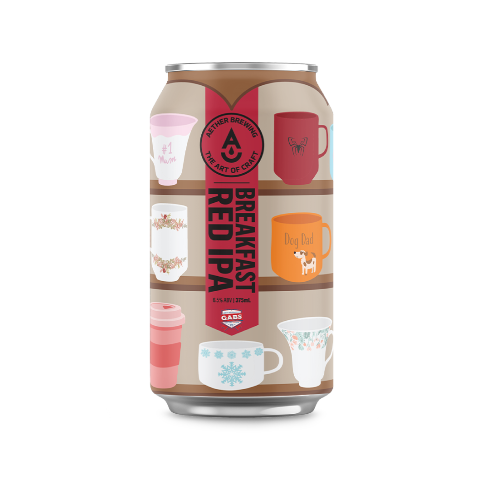 Aether Brewing Tea & Toast – breakfast red IPA with raspberry tea & malt warmth – craft beer can with digital illustration by best Australian artist Emma D'Anna, Queensland – limited edition Australian red IPA
