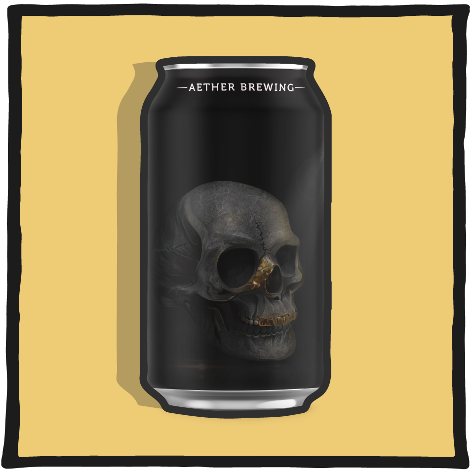 Aether Brewing Breakfast Stout Respite – Brisbane stout with coffee, chocolate, and roasted malt on a warm yellow background