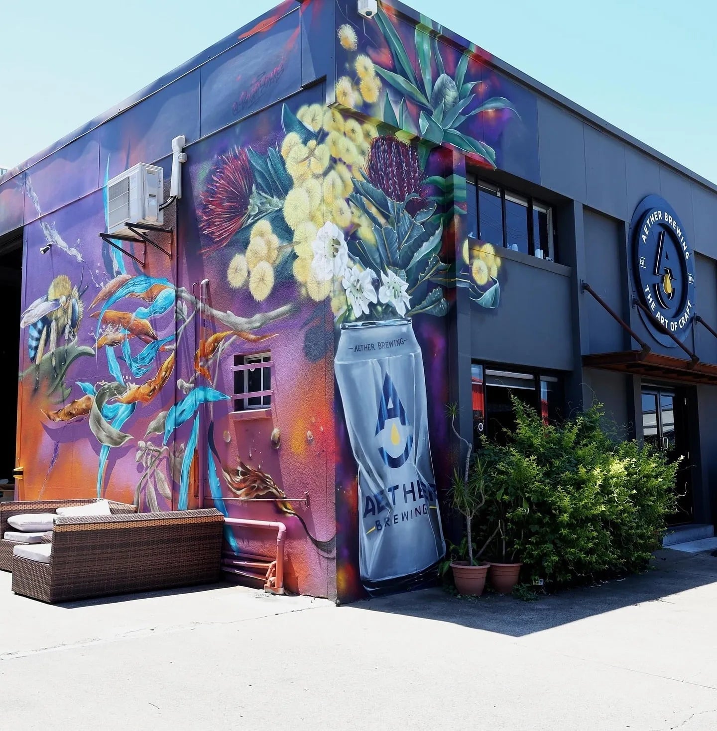 Aether Brewing Northgate brewery with exterior mural artwork