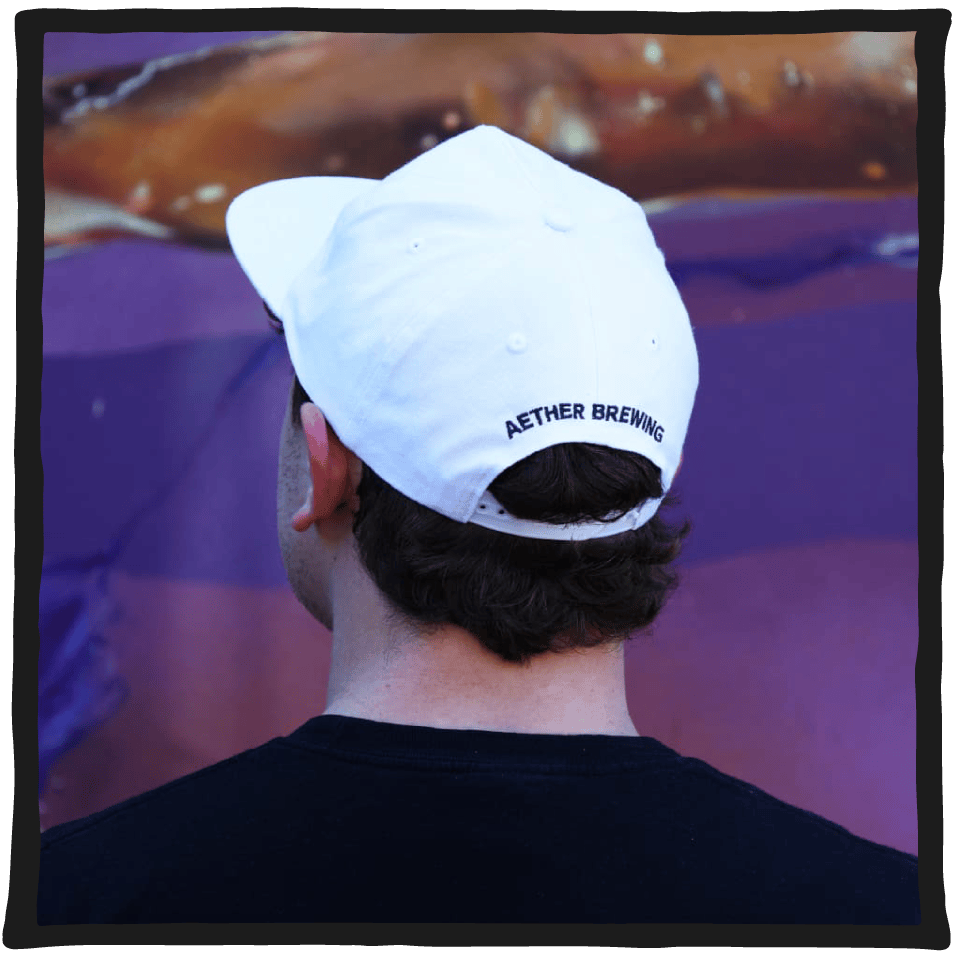 Brewery cap by Aether Brewing – navy on white, back view