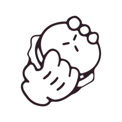 A black cartoon-style illustration of a burger held in hands by Mitey's Burgers Brisbane.