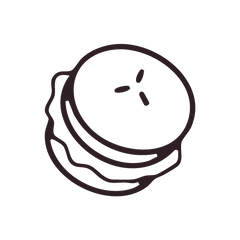 A black cartoon-style illustration of a Mitey's Burgers burger icon.