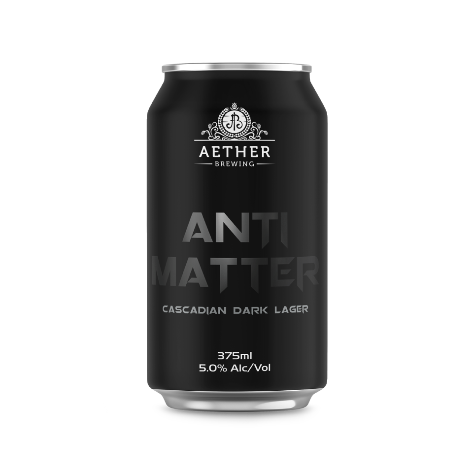 Aether Brewing Anti Matter Cascadian Dark Lager – nutty malt and citrus hops – limited release Australian lager.