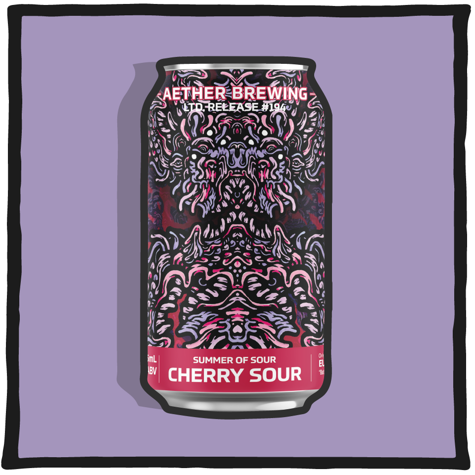 Aether Brewing Cherry Sour – Brisbane cherry sour craft beer with bright fruit character on a magenta background