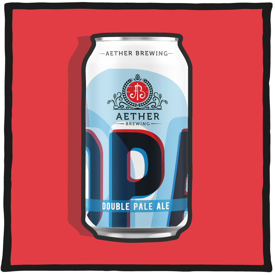 Aether Brewing Double Pale Ale DPA – Brisbane double pale ale with strong hop flavour on a red background