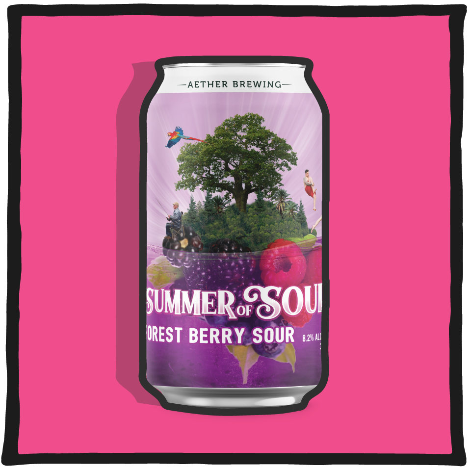 Aether Brewing Forest Berry Summer of Sour – Brisbane fruit sour beer brewed with forest berries on a pink background