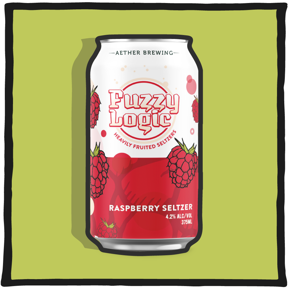 Aether Brewing Fuzzy Logic Raspberry Seltzer – Brisbane sour beer with raspberry flavour on a light green background