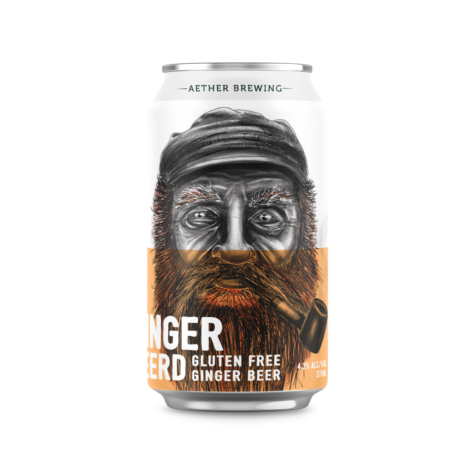 Aether Brewing Ginger Beerd – gluten-free ginger beer with semi-sweet spice – craft beer can with digital illustration by best Australian artist Steve Falco, Queensland – limited edition Australian ginger beer