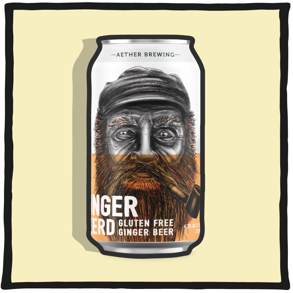 Aether Brewing Ginger Beerd Gluten Free V2 – updated Brisbane gluten-free alcoholic ginger beer with natural ginger flavour on a tan background
