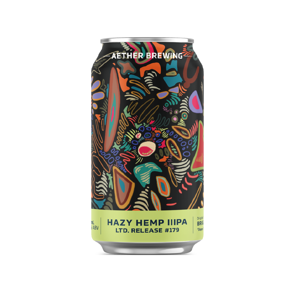 Aether Brewing Hazy Hemp Triple IPA – tropical silky bold triple IPA – craft beer can with digital art by best Australian artist Brigid Holt, Queensland – limited edition Australian IPA