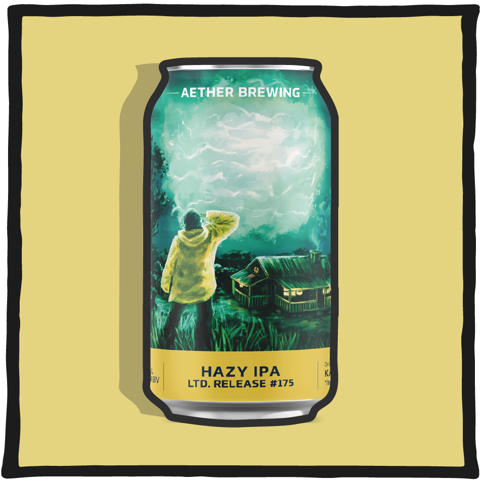 Aether Brewing Hazy IPA – hazy Brisbane IPA with juicy hop aroma on a pale yellow background