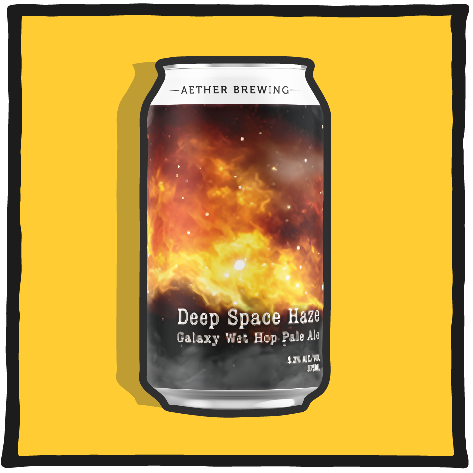 Aether Brewing Hazy Pale Ale Deep Space – Brisbane hazy pale ale with bright hop character on an orange background