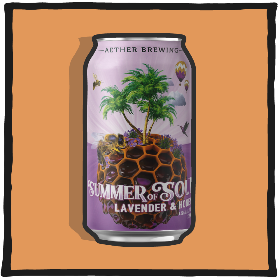 Aether Brewing Honey Lavender Sour – Brisbane sour ale brewed with honey and lavender on a lilac background