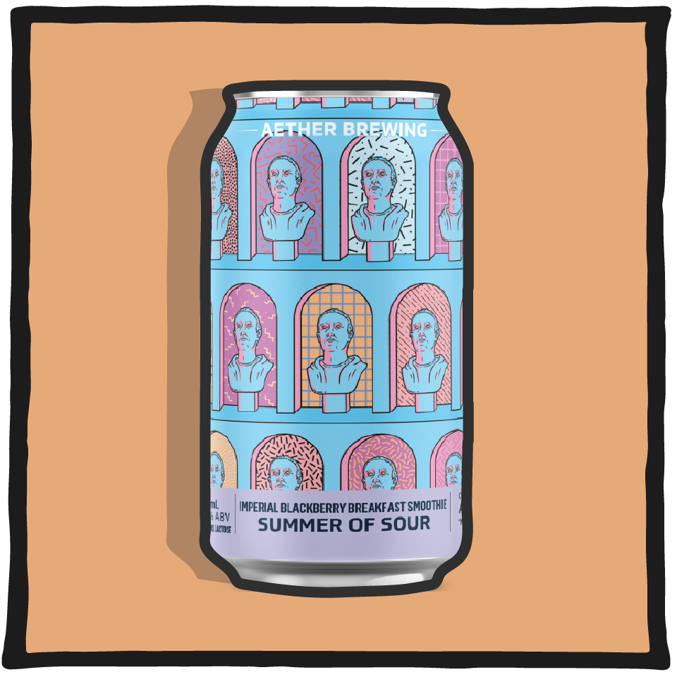 Aether Brewing Imperial Blackberry Breakfast – Brisbane imperial stout brewed with blackberries on a tan background