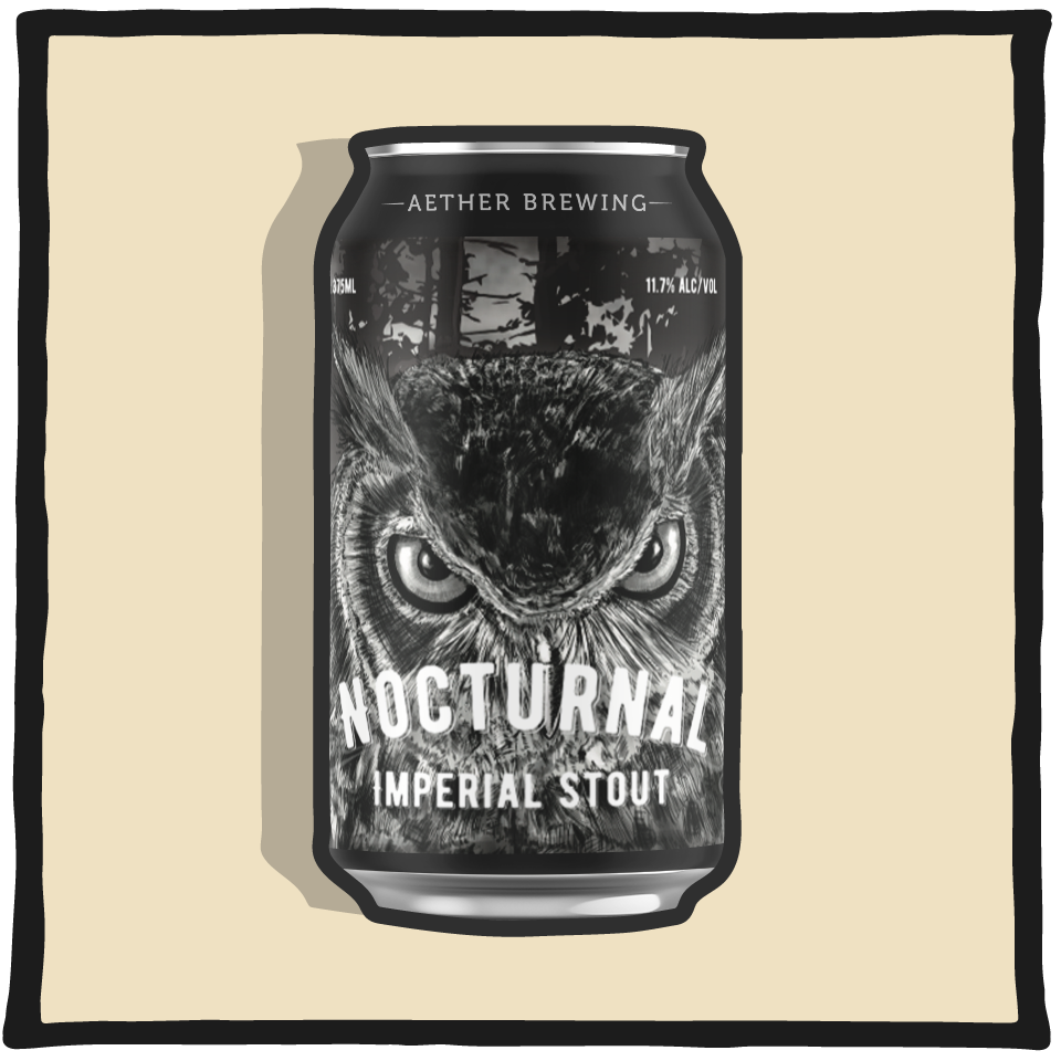 Aether Brewing Imperial Stout Nocturnal – Brisbane imperial stout with roasted malt and chocolate flavour on a pale cream background