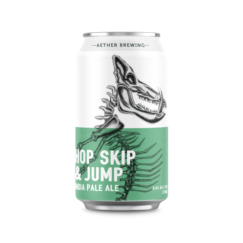 Aether Brewing Hop, Skip & Jump – West Coast-style IPA with citrus & pine – craft beer can with digital illustration by best Australian artist Steve Falco, Queensland – limited edition Australian IPA