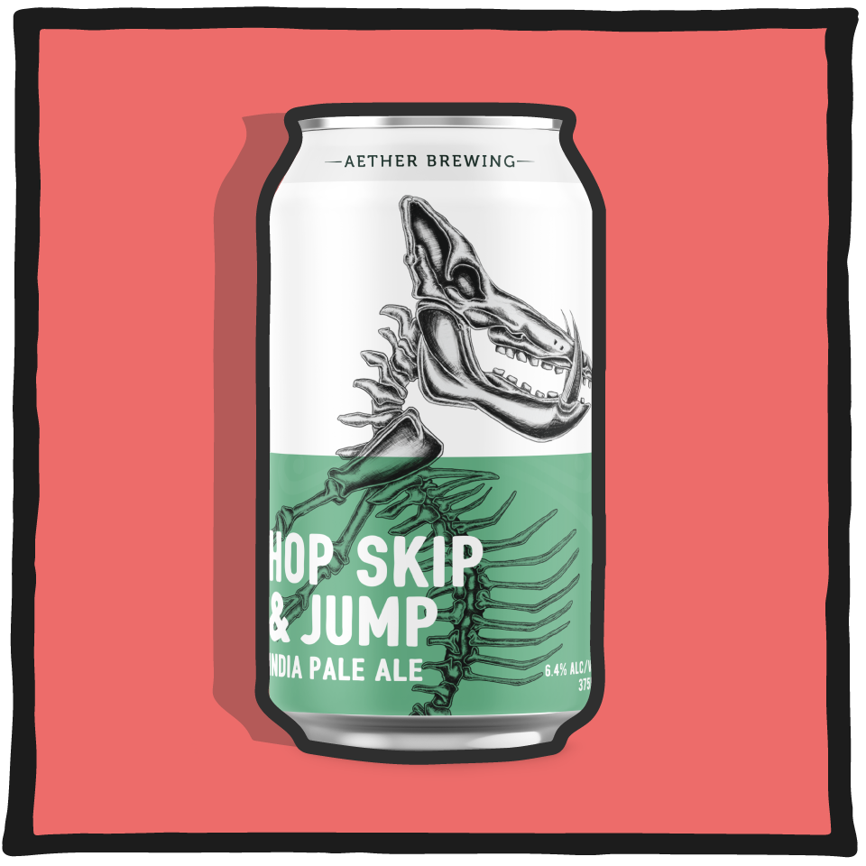Aether Brewing IPA Hop Skip Jump V2 – updated Brisbane IPA with bright tropical hops on a red background