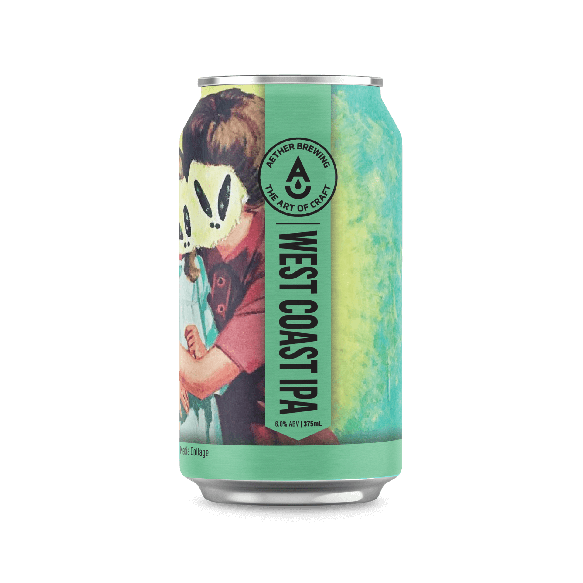 Aether Brewing West Coast IPA – bold hoppy resinous IPA – craft beer can with mixed media collage art by best Australian artist Bella Raftery, New South Wales – award-winning Australian IPA