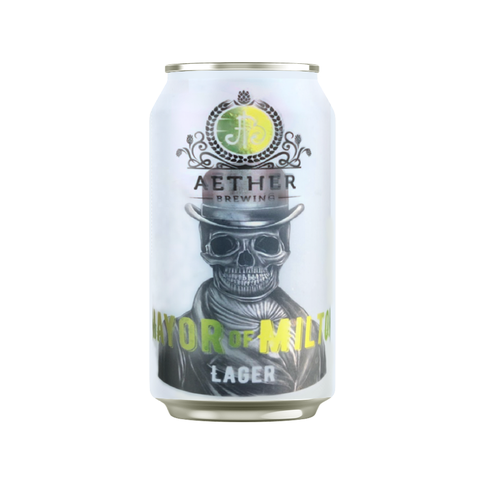 Aether Brewing The Mayor of Milton – crisp lager – craft beer can with digital illustration by best Australian artist Steve Falco, Queensland – limited edition Australian lager