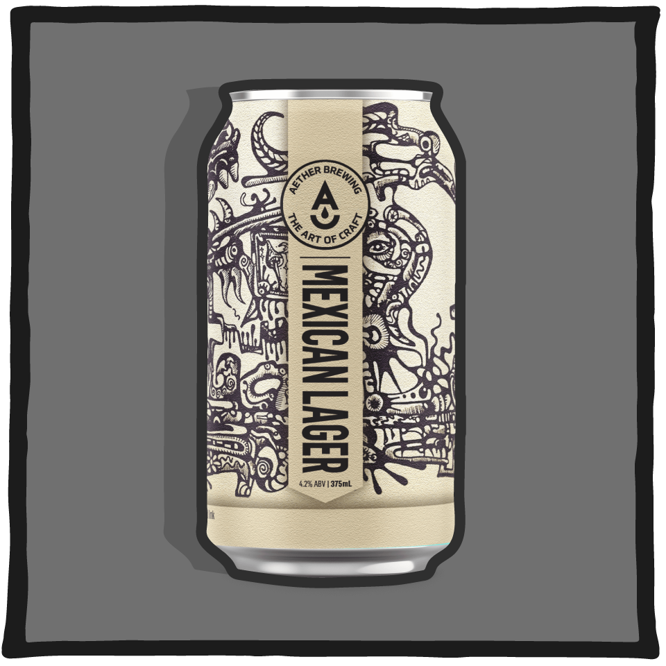 Aether Brewing Lager Mexican V2 – Brisbane Mexican-style lager with smooth malt and lime notes on an grey background