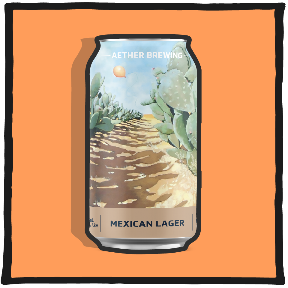Aether Brewing Mexican Lager – Brisbane Mexican lager with smooth malt body and clean finish on a beige background