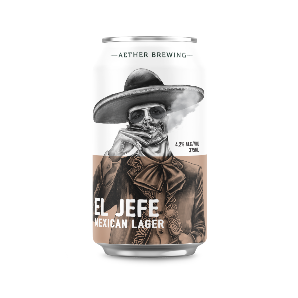 Aether Brewing El Jefe – Mexican lager – craft beer can with digital illustration by best Australian artist Steve Falco, Queensland – limited edition Australian lager