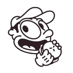 A black cartoon-style illustration of 'Mitey' from Mitey's Burgers Brisbane on a transparent background.