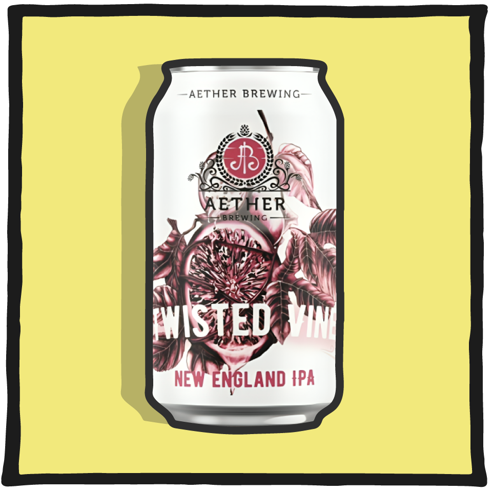 Aether Brewing Twisted Vine New England IPA – hazy Brisbane New England IPA with tropical hop flavour on a yellow background