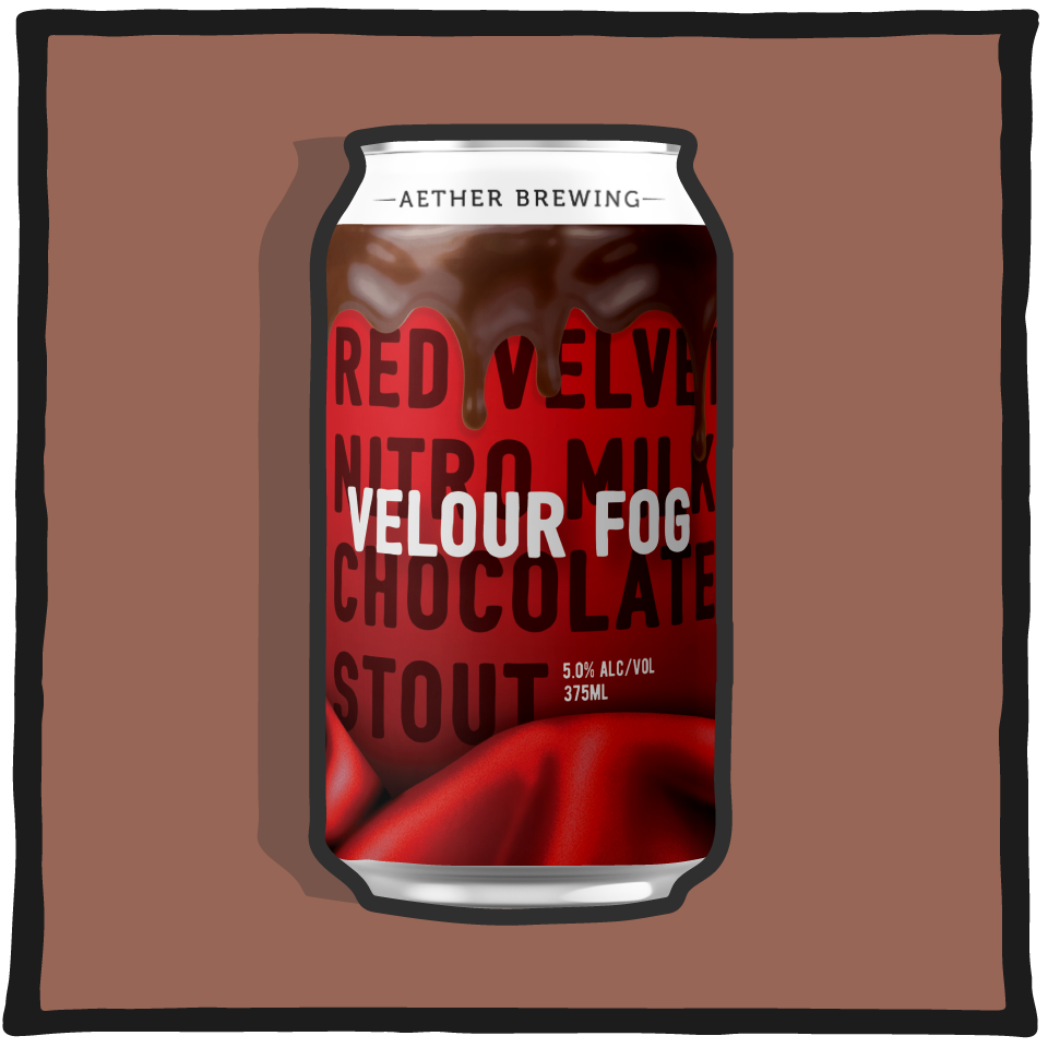 Aether Brewing Nitro Milk Stout 'Velour Fog' – Brisbane nitro milk stout with smooth roasted malt and chocolate notes on a brown background