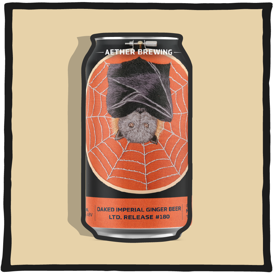 Aether Brewing Oaked Imperial Ginger Beer – barrel-aged Brisbane imperial ginger beer with rich spice and warmth on a brown background