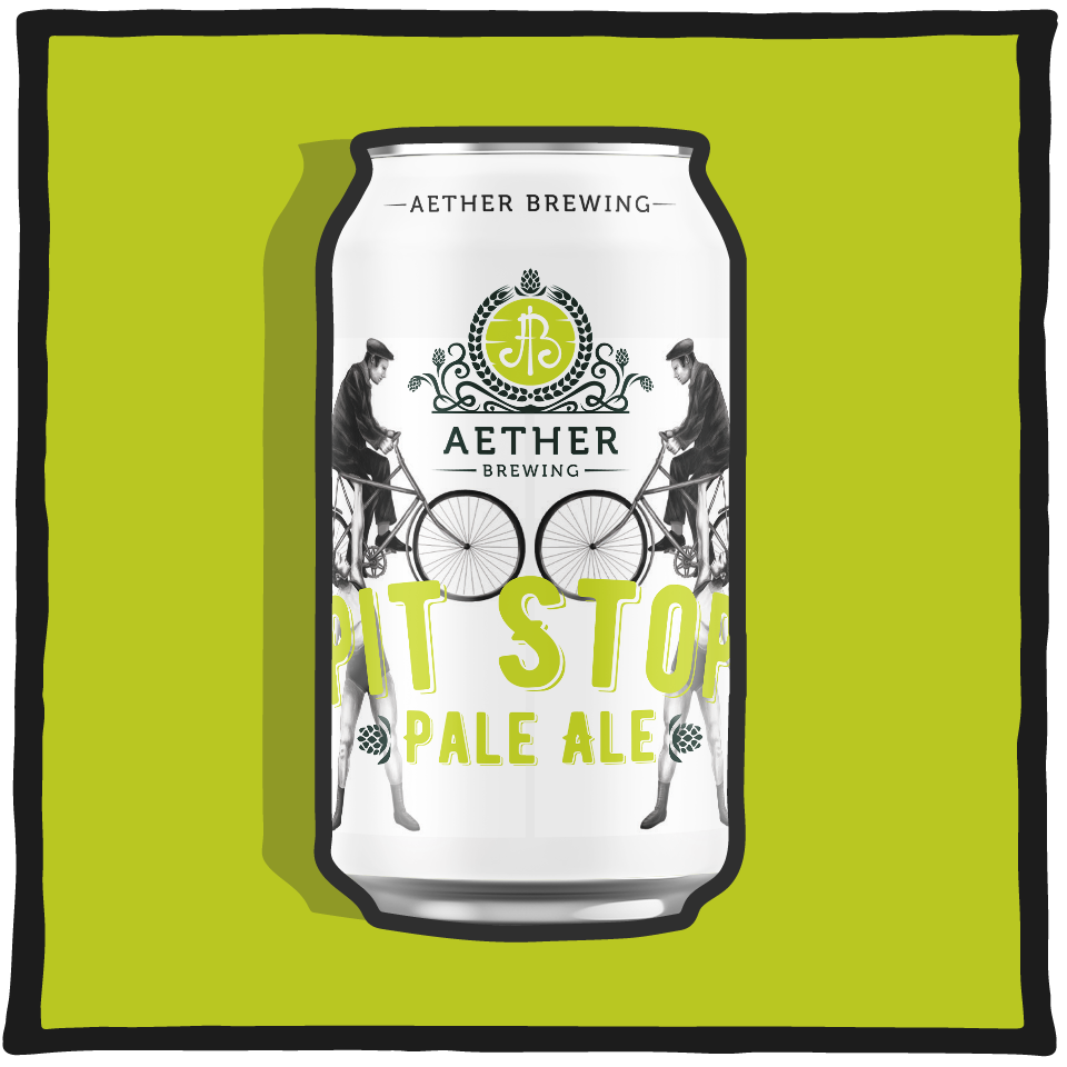 Aether Brewing Pitstop Pale Ale V1 – Brisbane session pale ale with citrus hops on a light green background