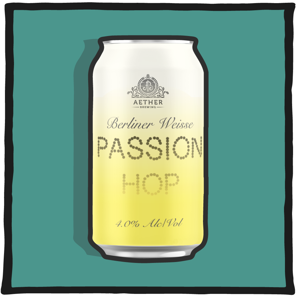 Aether Brewing Passion Hop Berliner Weisse – Brisbane sour beer brewed with passionfruit and hops on a pale yellow background